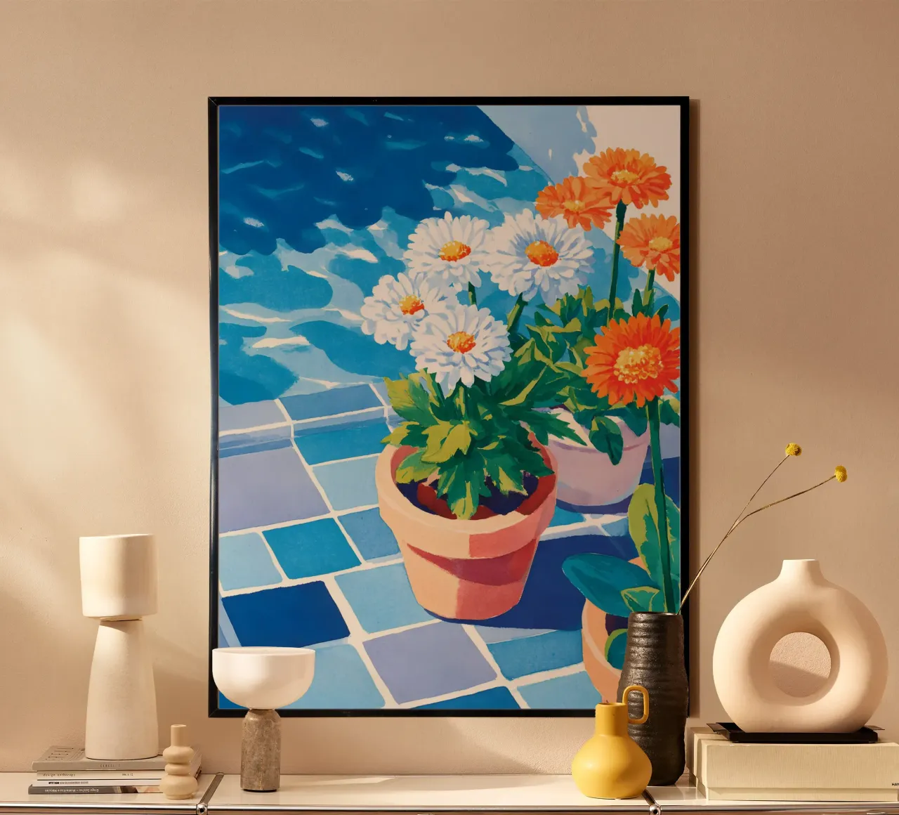 The Pool Flowers poster con telaio in plastica da Gypsy Galleria
