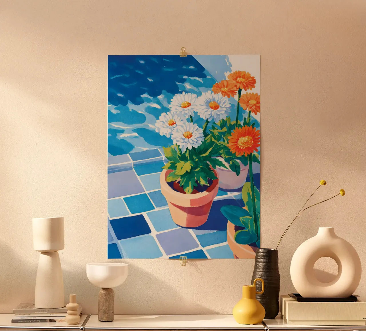 The Pool Flowers poster con telaio in plastica da Gypsy Galleria