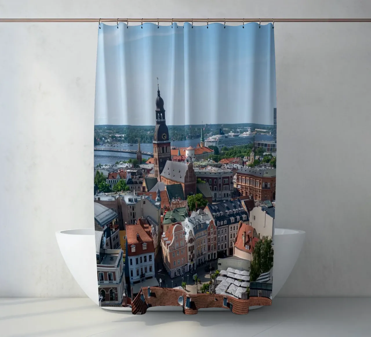 View of Riga, capital of Latvia shower curtain by anderm