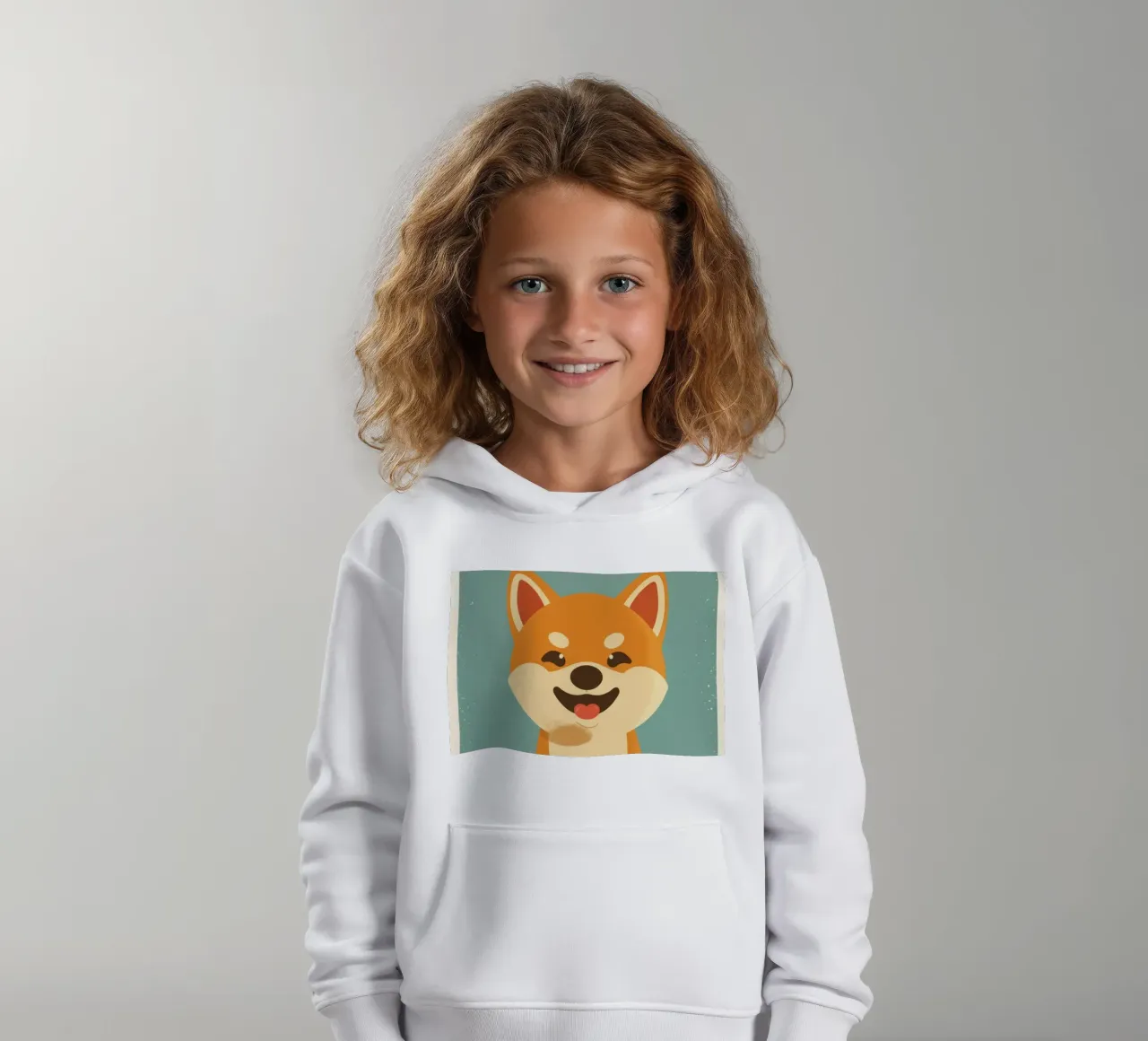 Un adorabile Shiba Inu siede felicemente su uno sfondo semplice felpa bambino con cappuccio da DesignDoodle