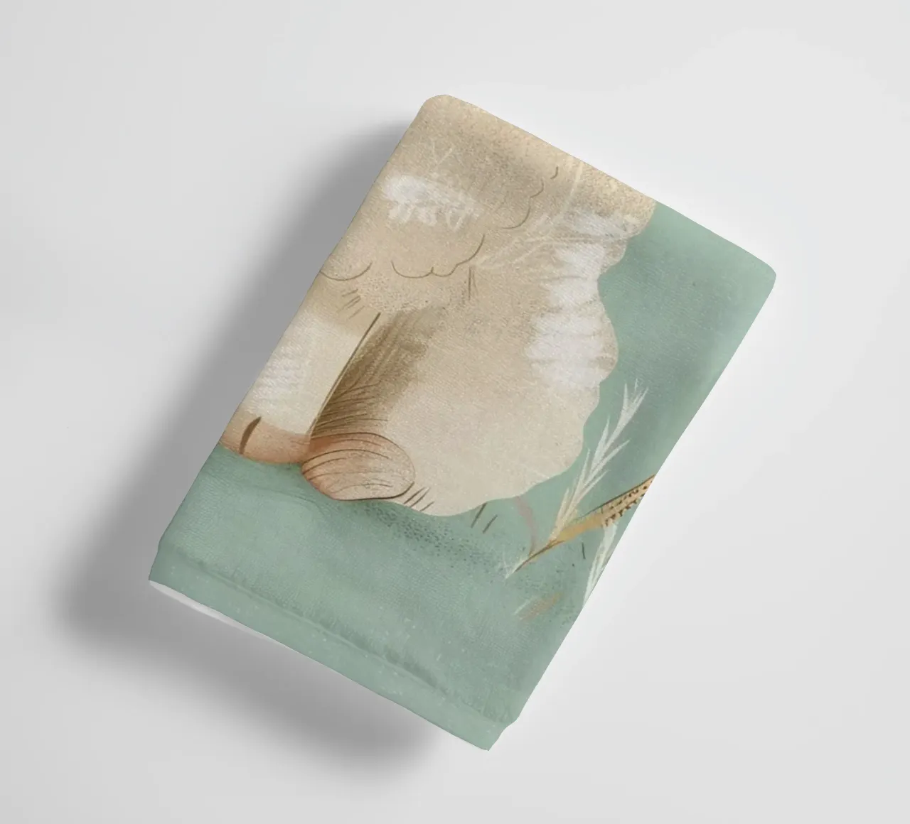 Cute cartoon sheep sitting on a green background with grass towel by DesignDoodle