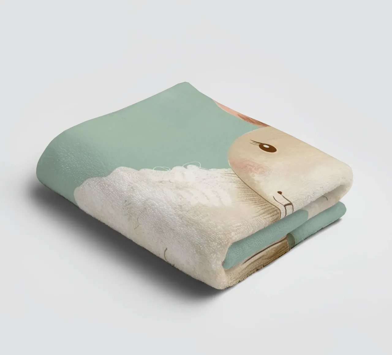 Cute cartoon sheep sitting on a green background with grass towel by DesignDoodle