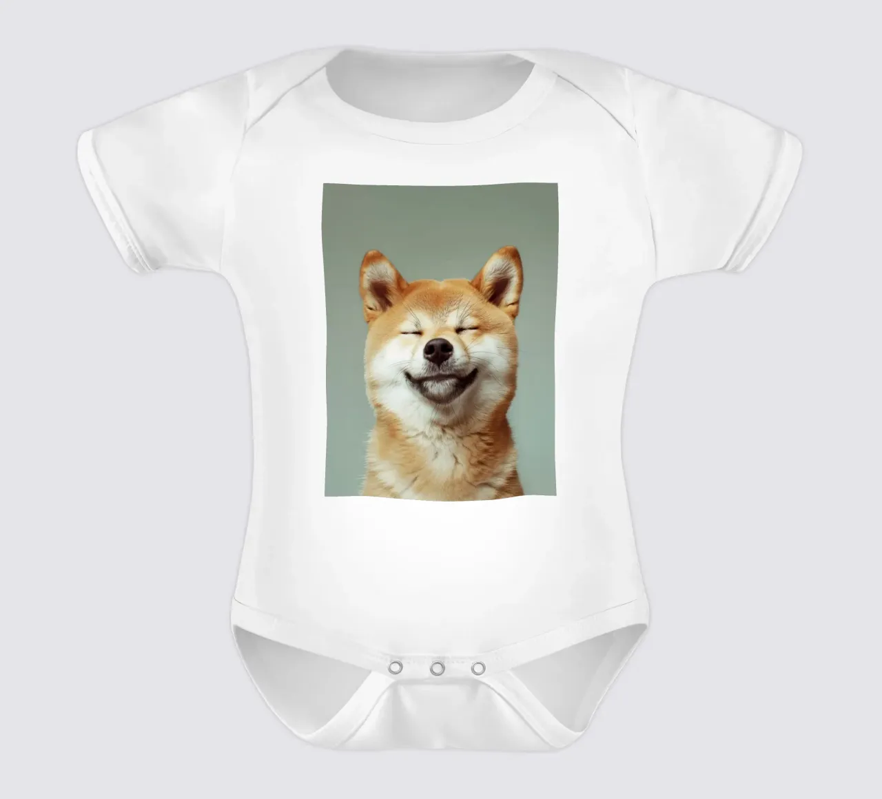 Shiba Inu felice con gli occhi chiusi e il cuore rilassato body neonato maniche corte da DesignDoodle