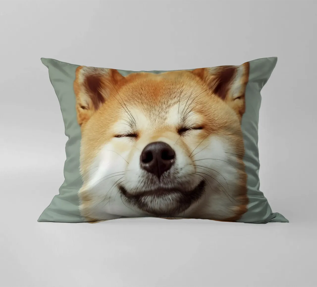 Shiba Inu felice con gli occhi chiusi e il cuore rilassato cuscino da DesignDoodle