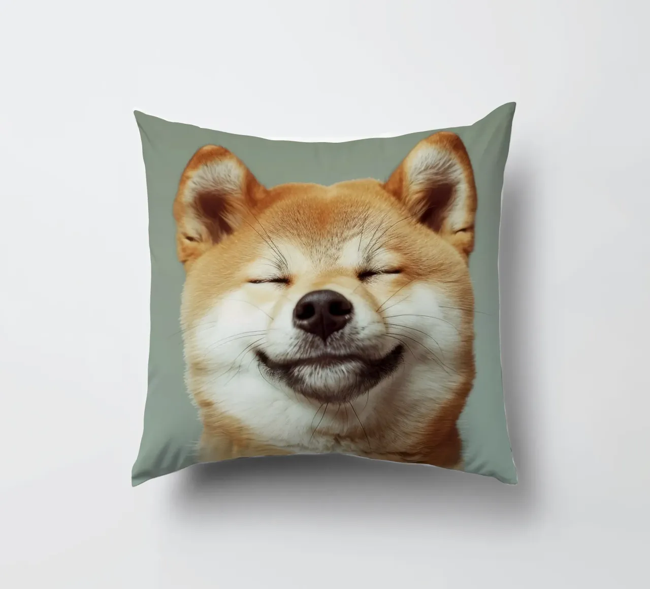 Shiba Inu felice con gli occhi chiusi e il cuore rilassato cuscino da DesignDoodle