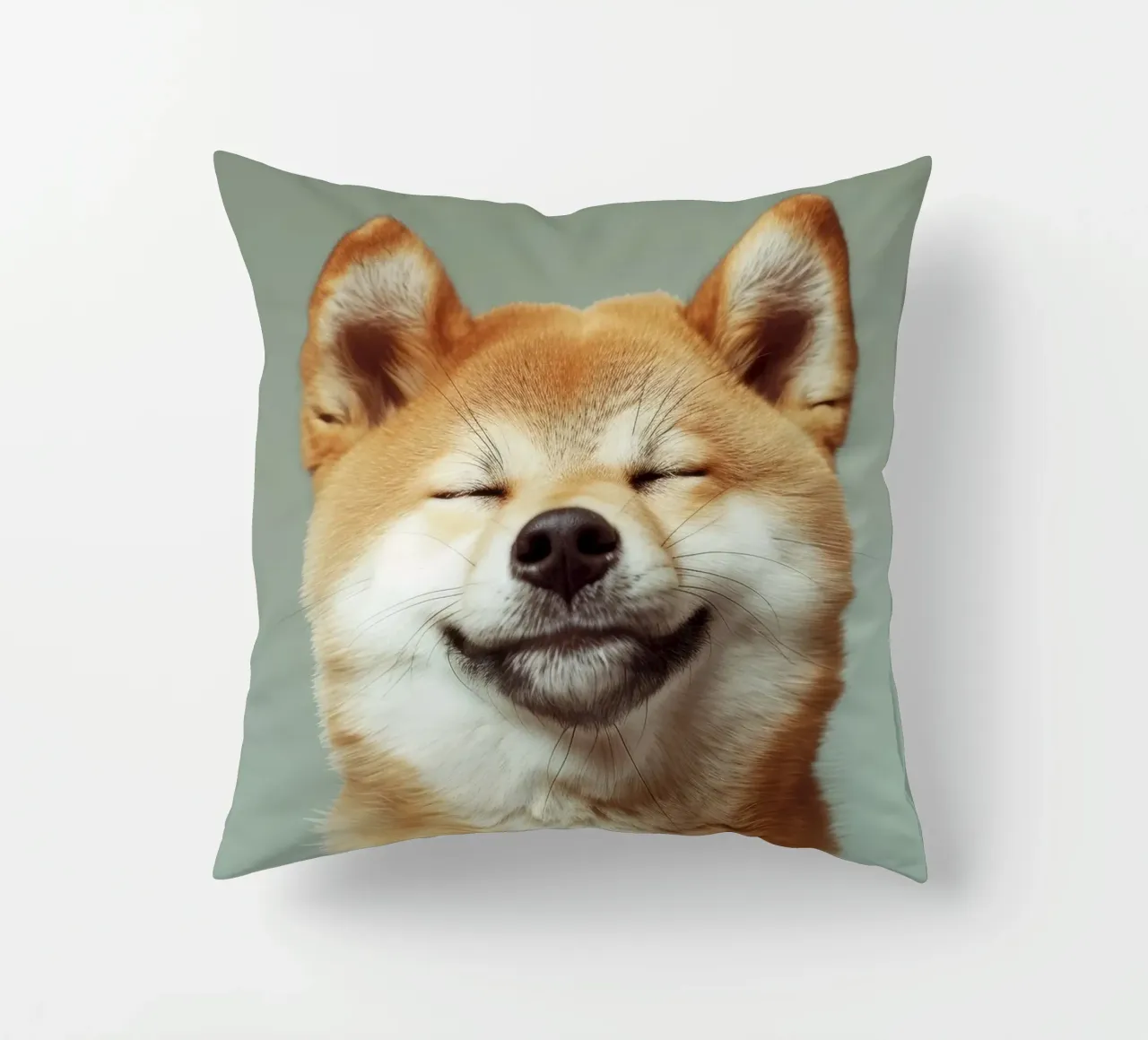 Shiba Inu felice con gli occhi chiusi e il cuore rilassato cuscino da DesignDoodle