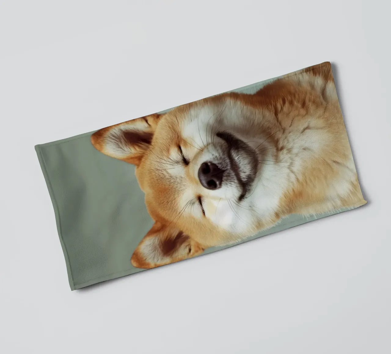 Shiba Inu felice con gli occhi chiusi e il cuore rilassato asciugamano da bagno da DesignDoodle
