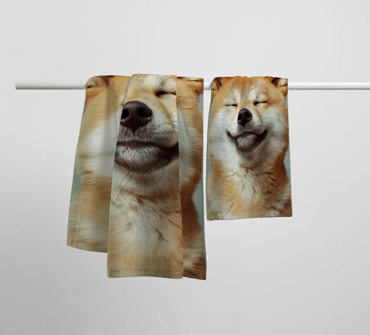 Shiba Inu felice con gli occhi chiusi e il cuore rilassato asciugamano da bagno da DesignDoodle