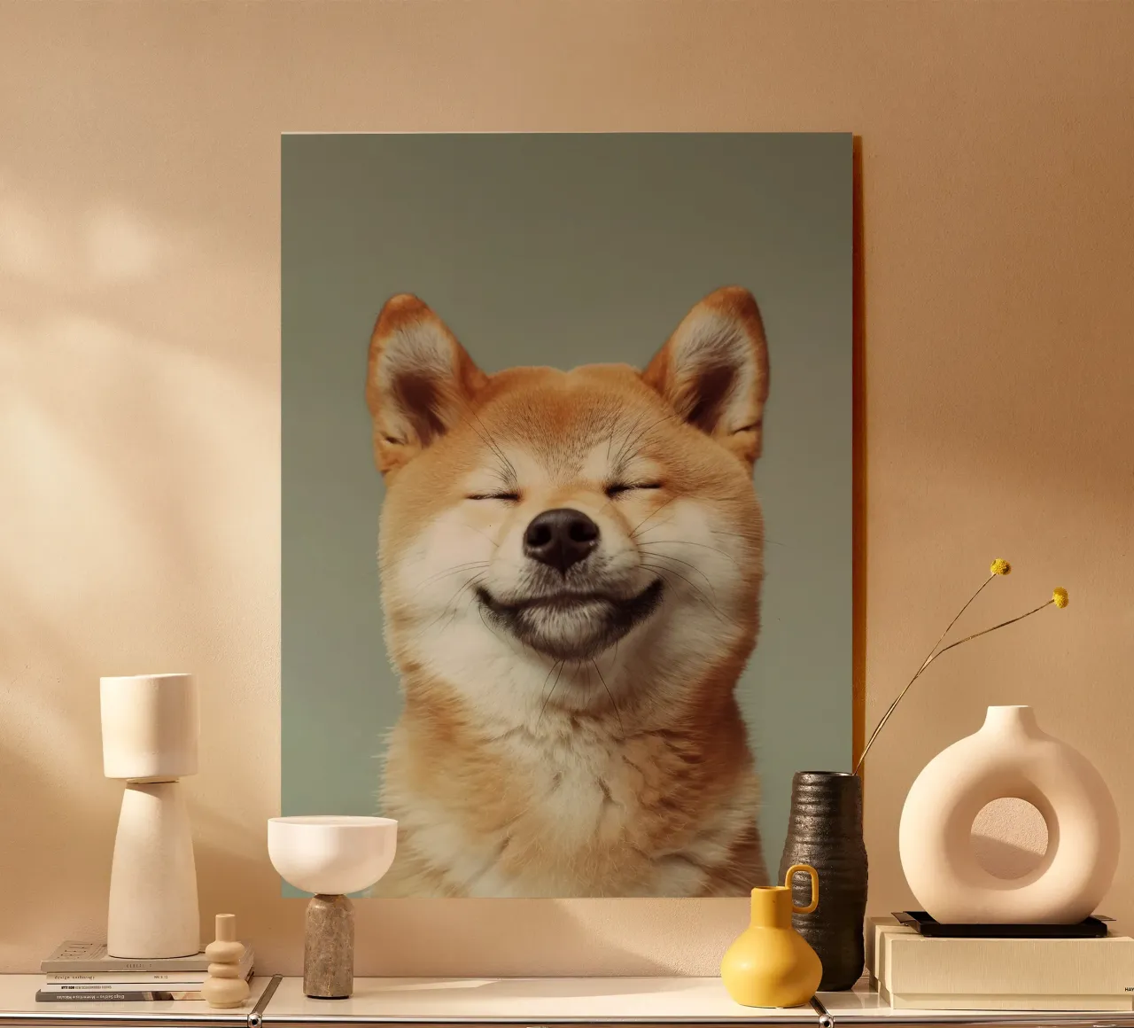 Shiba Inu felice con gli occhi chiusi e il cuore rilassato plexiglass da DesignDoodle