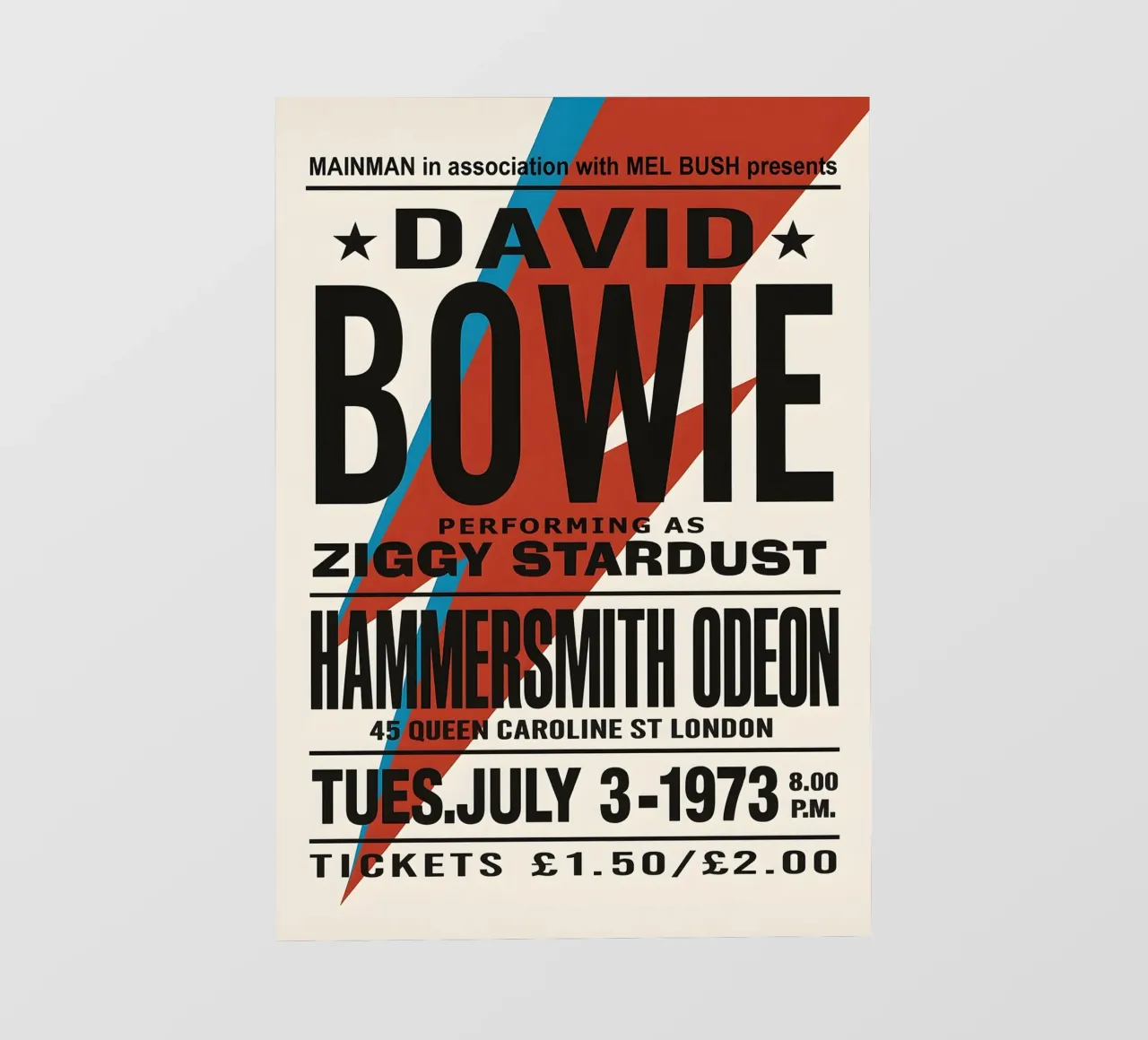 Reproduction David Bowie Hammersmith Odeon Music telo in pvc da DGUnder
