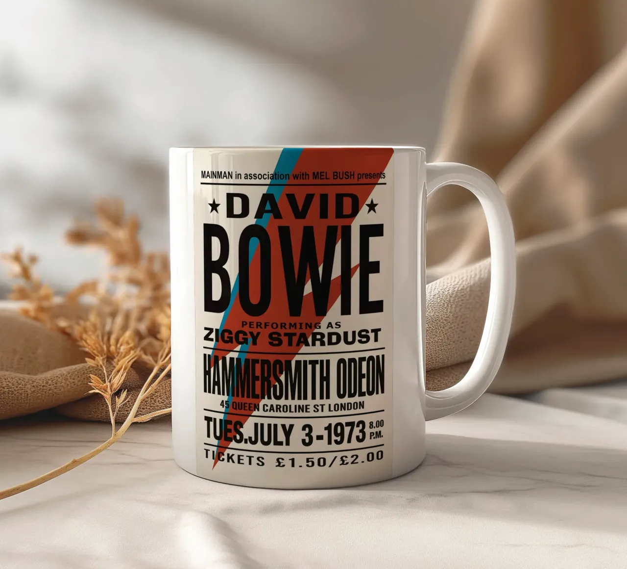 Reproduction David Bowie Hammersmith Odeon Music tazza in ceramica da DGUnder
