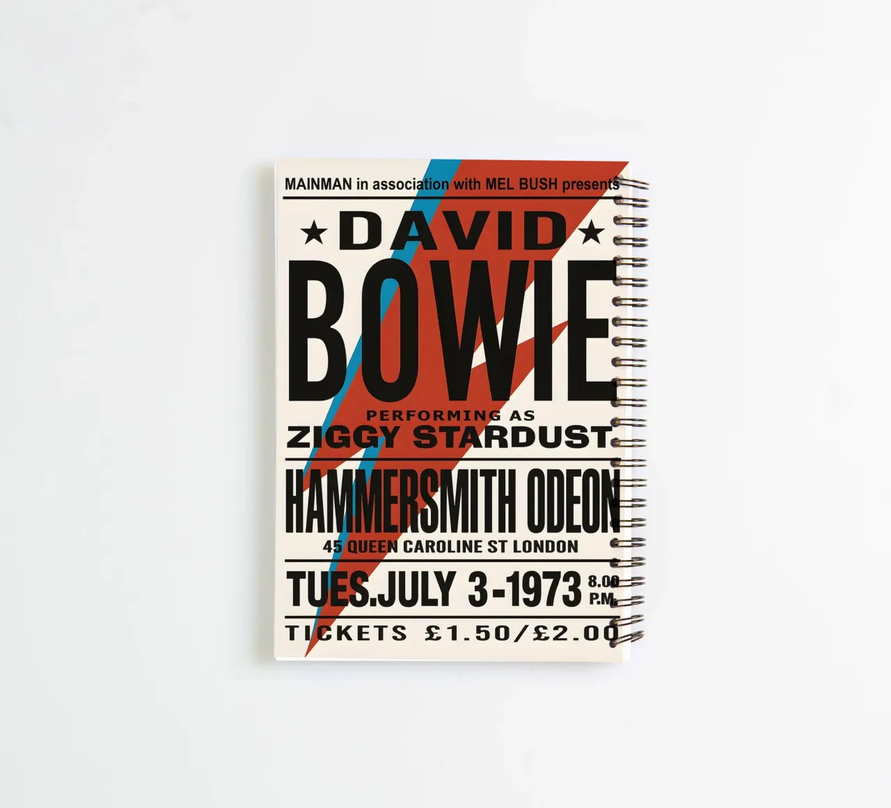 Reproduction David Bowie Hammersmith Odeon Music spiral notebook by DGUnder