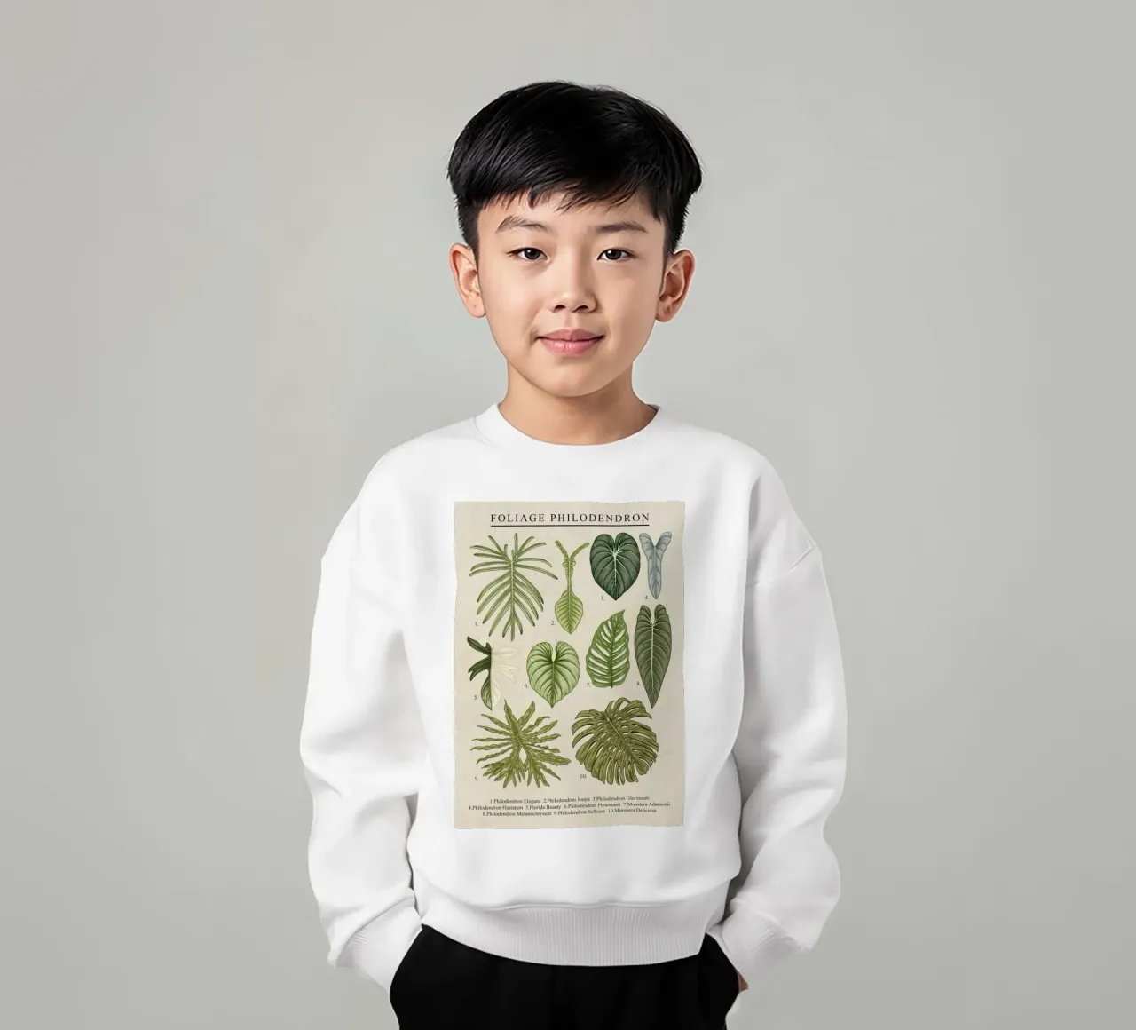 foliage philodendron leaves plant taxonomy botanical kids sweatshirt by Graham Robertson