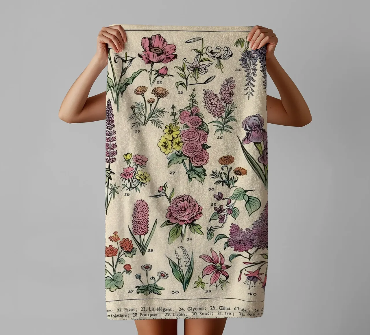 flowers araceae poppy lily wisteria towel by Graham Robertson