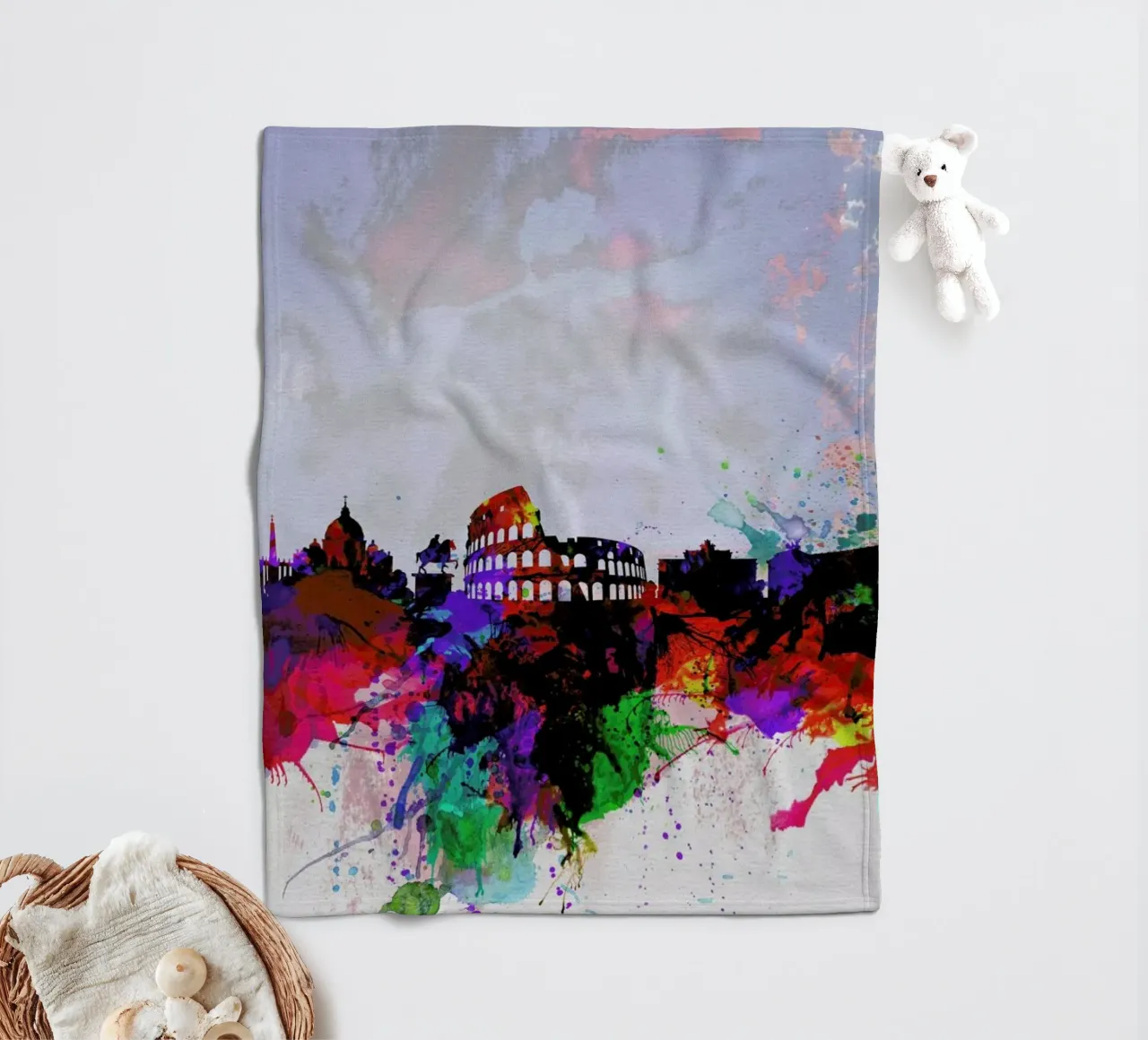 Rome Watercolor Skyline coperta in pile da Naxart
