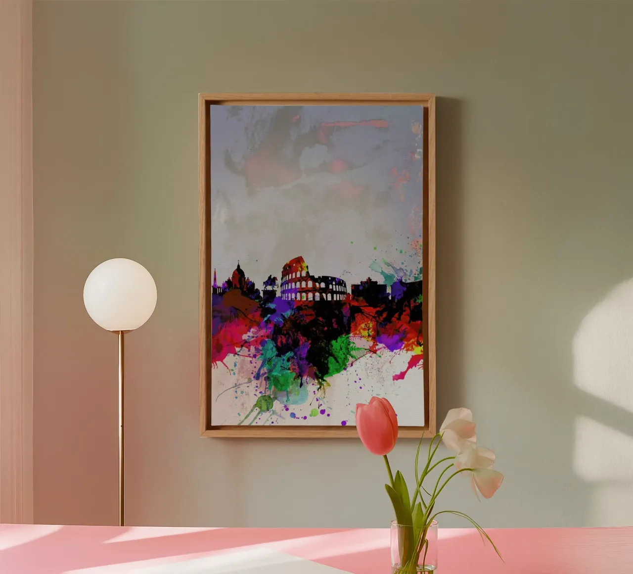 Rome Watercolor Skyline canvas met Baklijst van Naxart