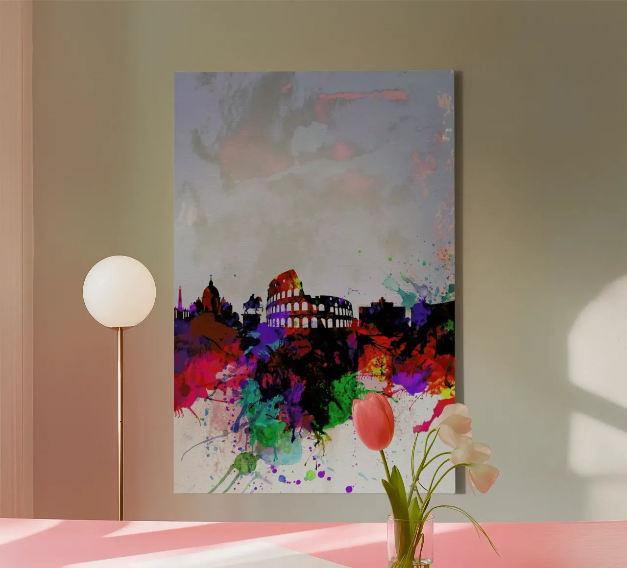 Rome Watercolor Skyline canvas met Baklijst van Naxart