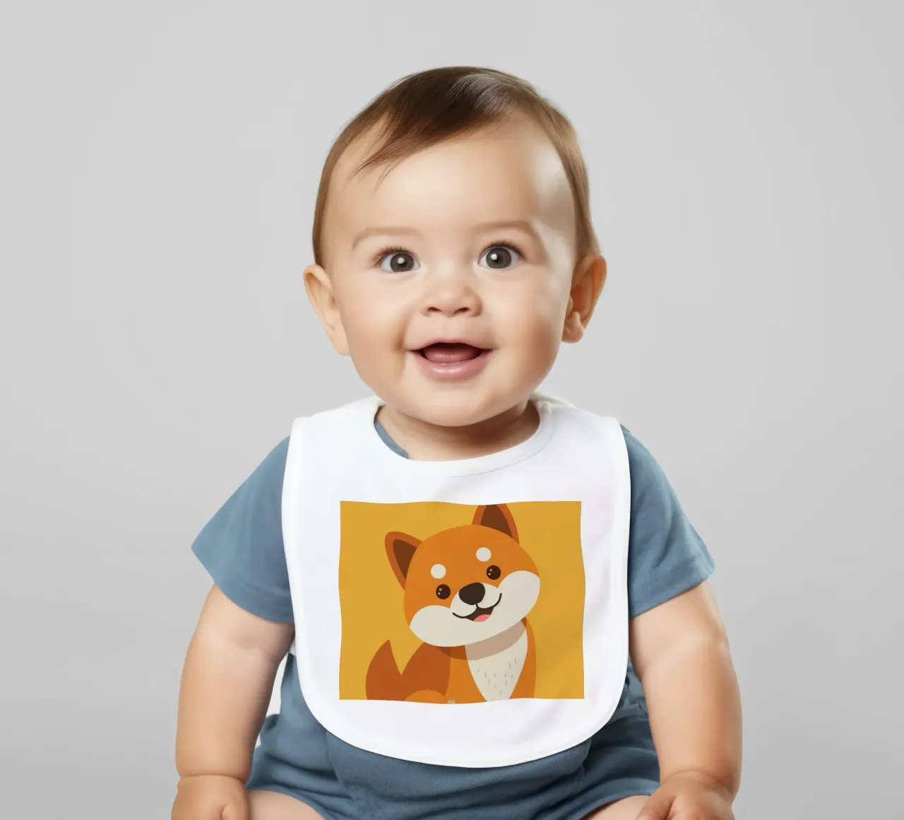 Carino Shiba Inu a cartoni animati con un'espressione amichevole bavaglino da DesignDoodle