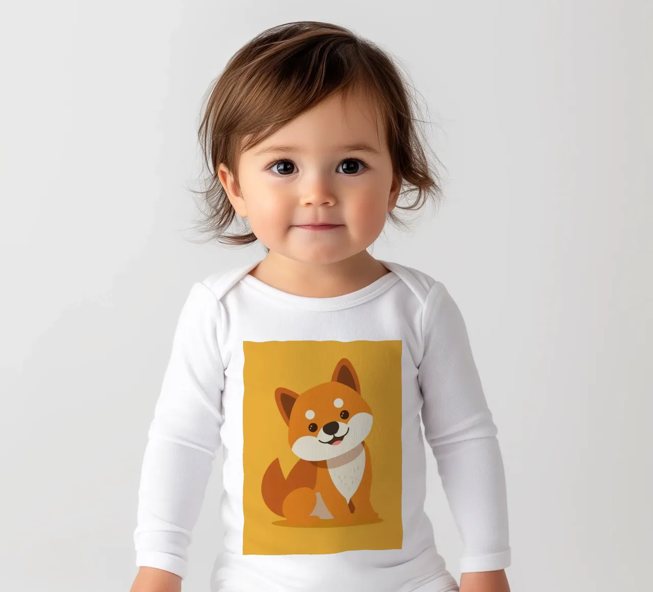 Cute cartoon Shiba Inu with a friendly expression long-sleeve baby romper by DesignDoodle
