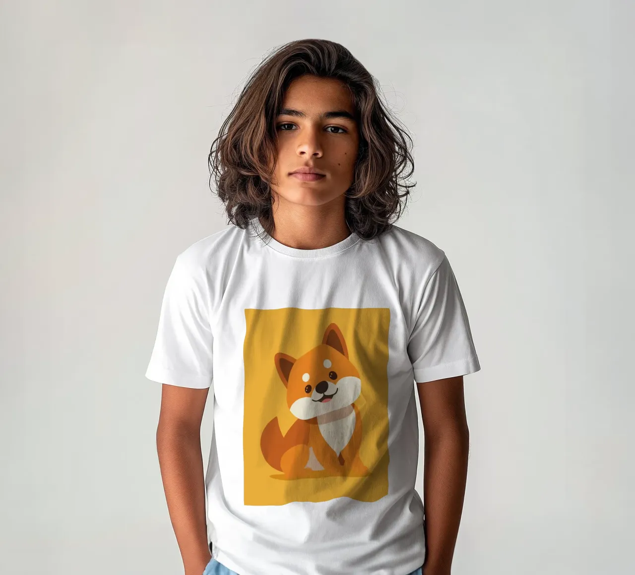 Carino Shiba Inu a cartoni animati con un'espressione amichevole t-shirt bambini da DesignDoodle