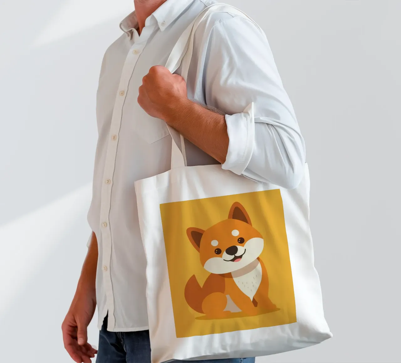 Carino Shiba Inu a cartoni animati con un'espressione amichevole borsa in juta da DesignDoodle