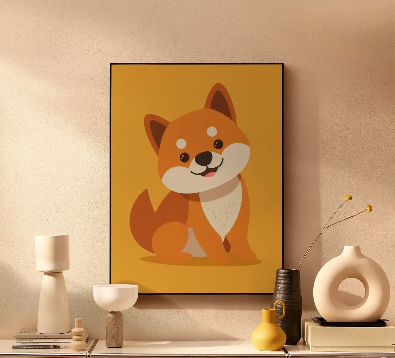 Carino Shiba Inu a cartoni animati con un'espressione amichevole alluminio dibond da DesignDoodle