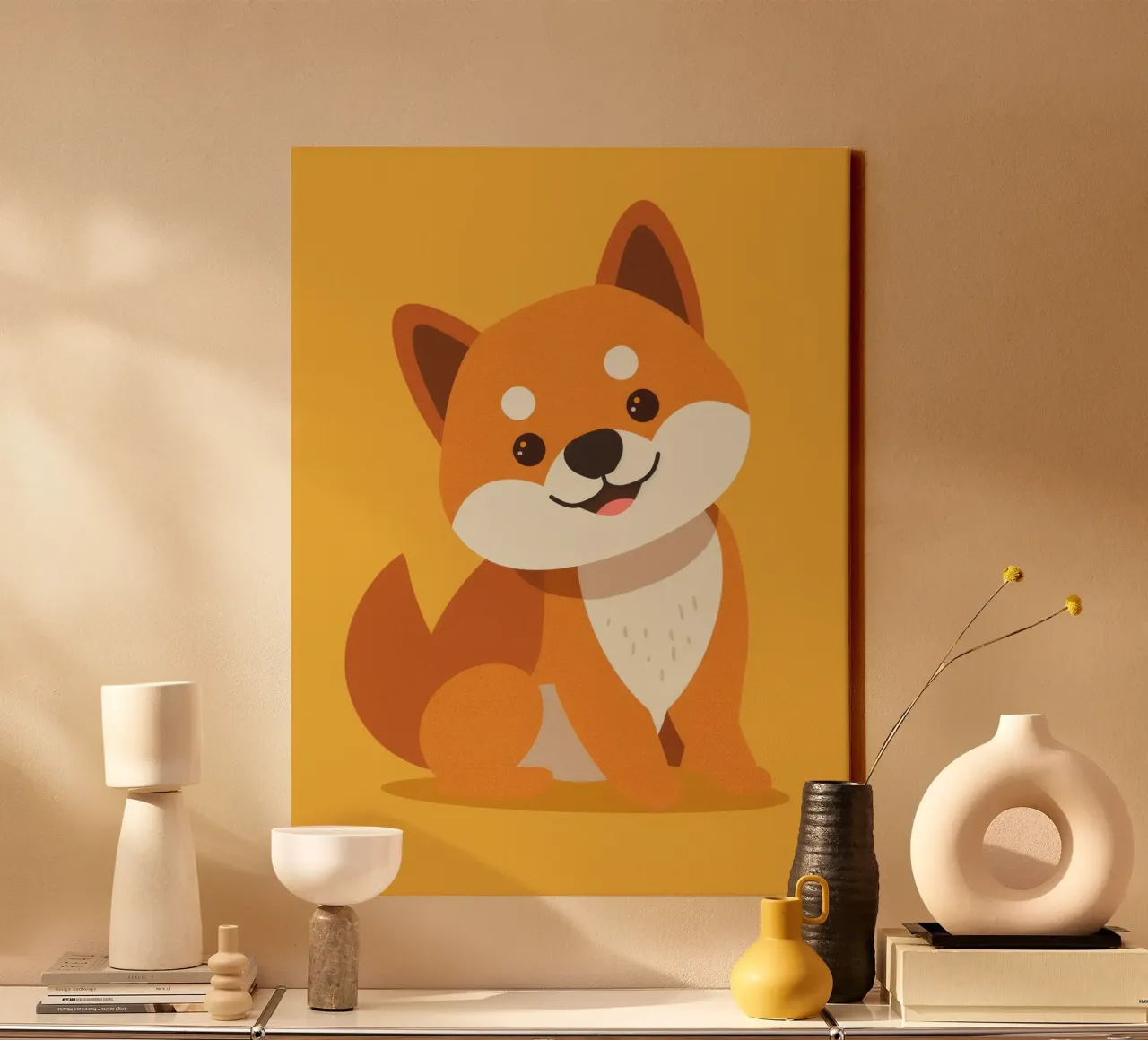 Carino Shiba Inu a cartoni animati con un'espressione amichevole tela da DesignDoodle