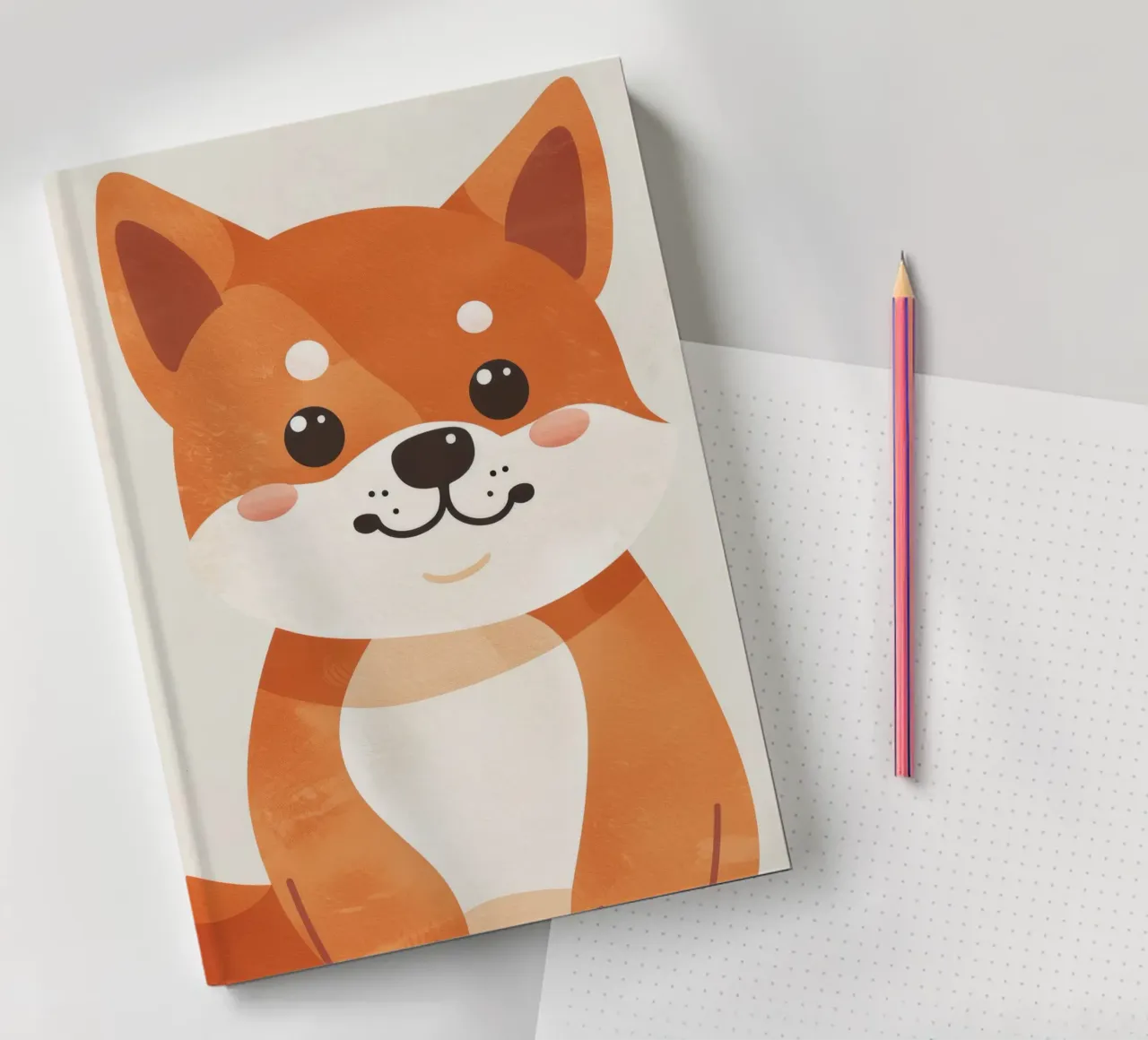 Shiba Inu joyeux, yeux brillants et sourire charmant carnet de notes de DesignDoodle