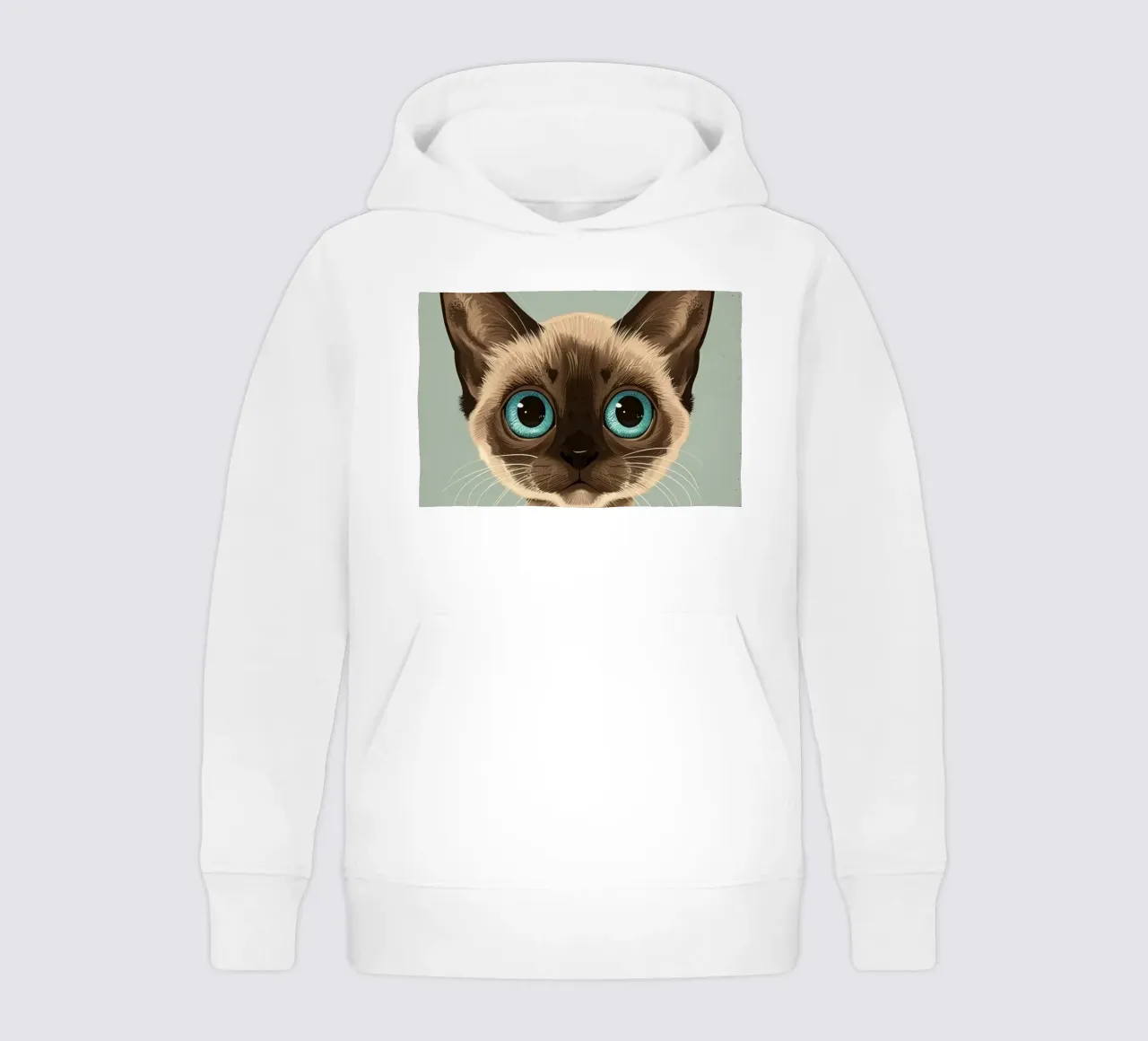 Adorable Siamese cat with large blue eyes and expressive kids hoodie by DesignDoodle