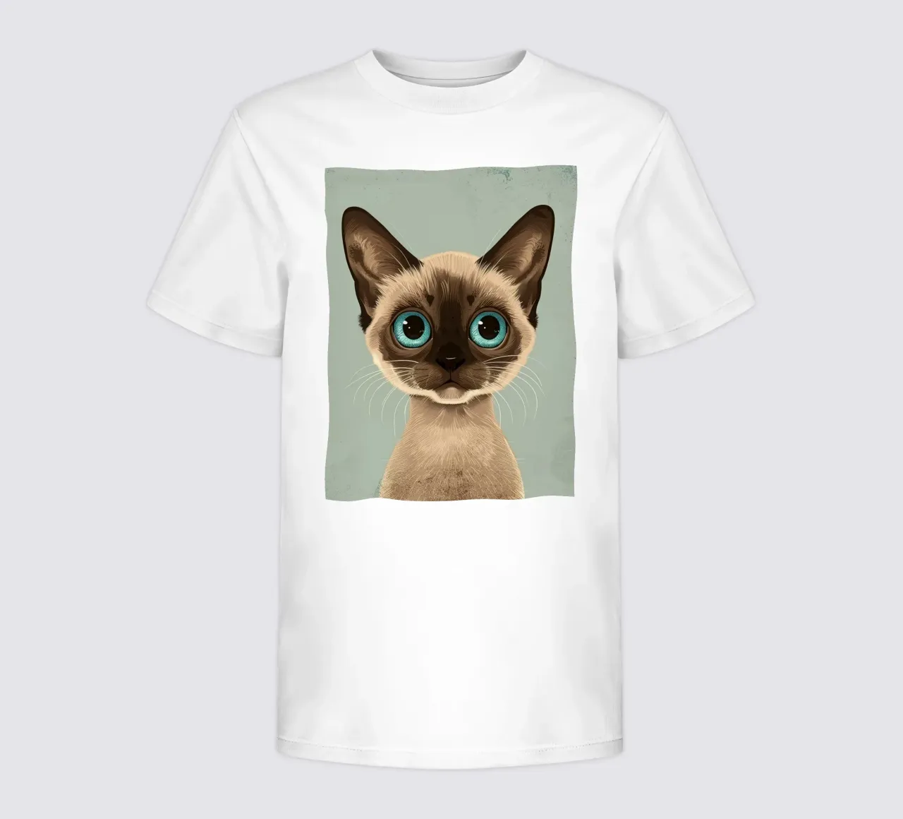Liebenswerte Siamkatze mit großen blauen Augen und ausdrucksstarkem Kinder T-Shirt von DesignDoodle