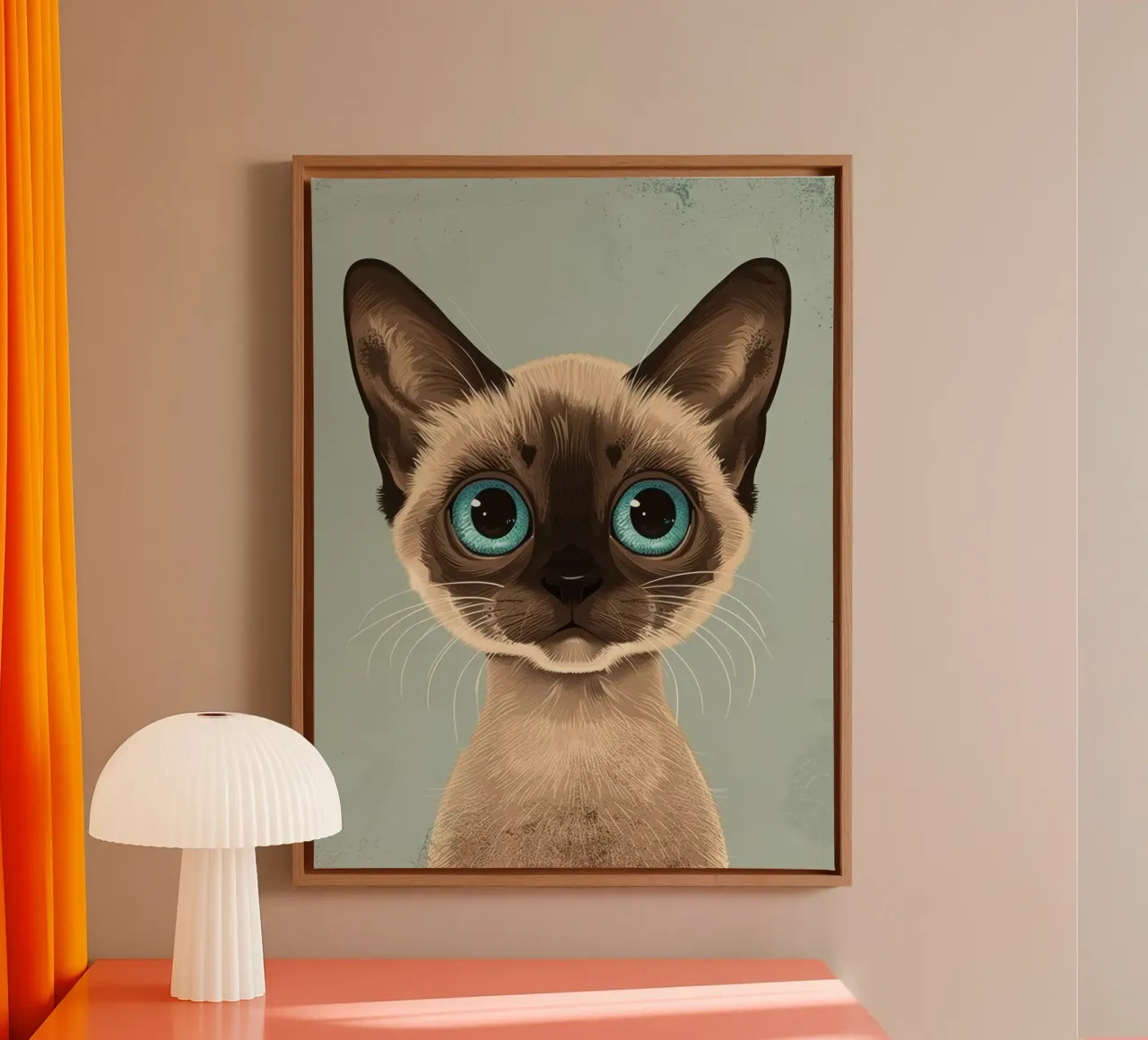 Adorable Siamese cat with large blue eyes and expressive canvas by DesignDoodle