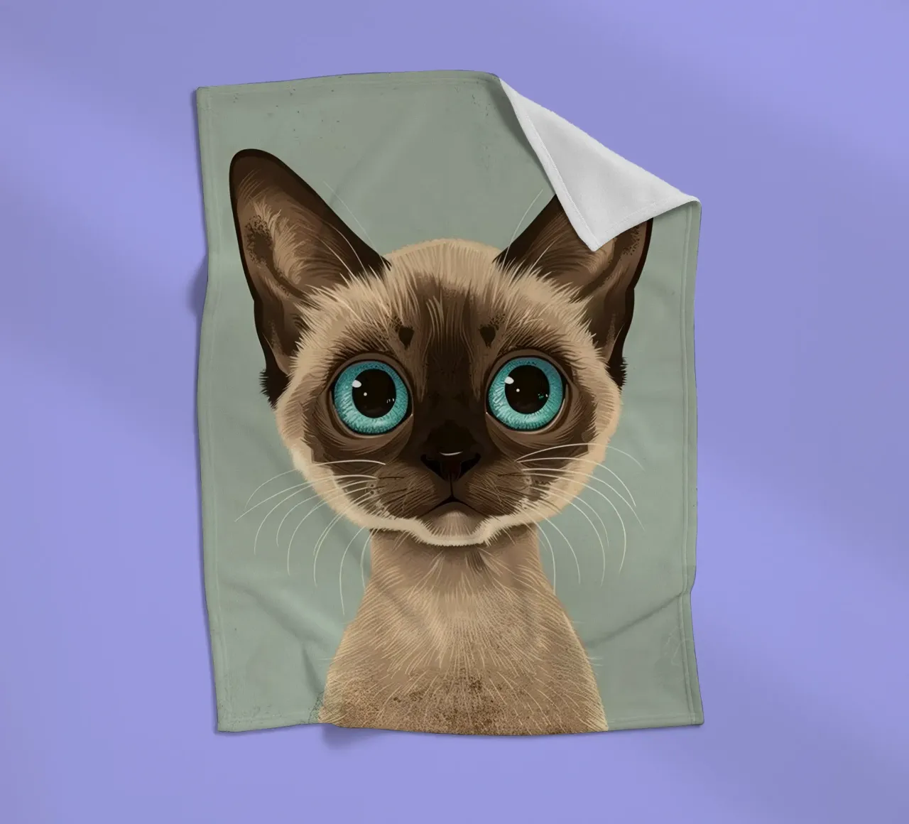 Adorabile gatto siamese con grandi occhi azzurri ed espressivi coperta in pile da DesignDoodle