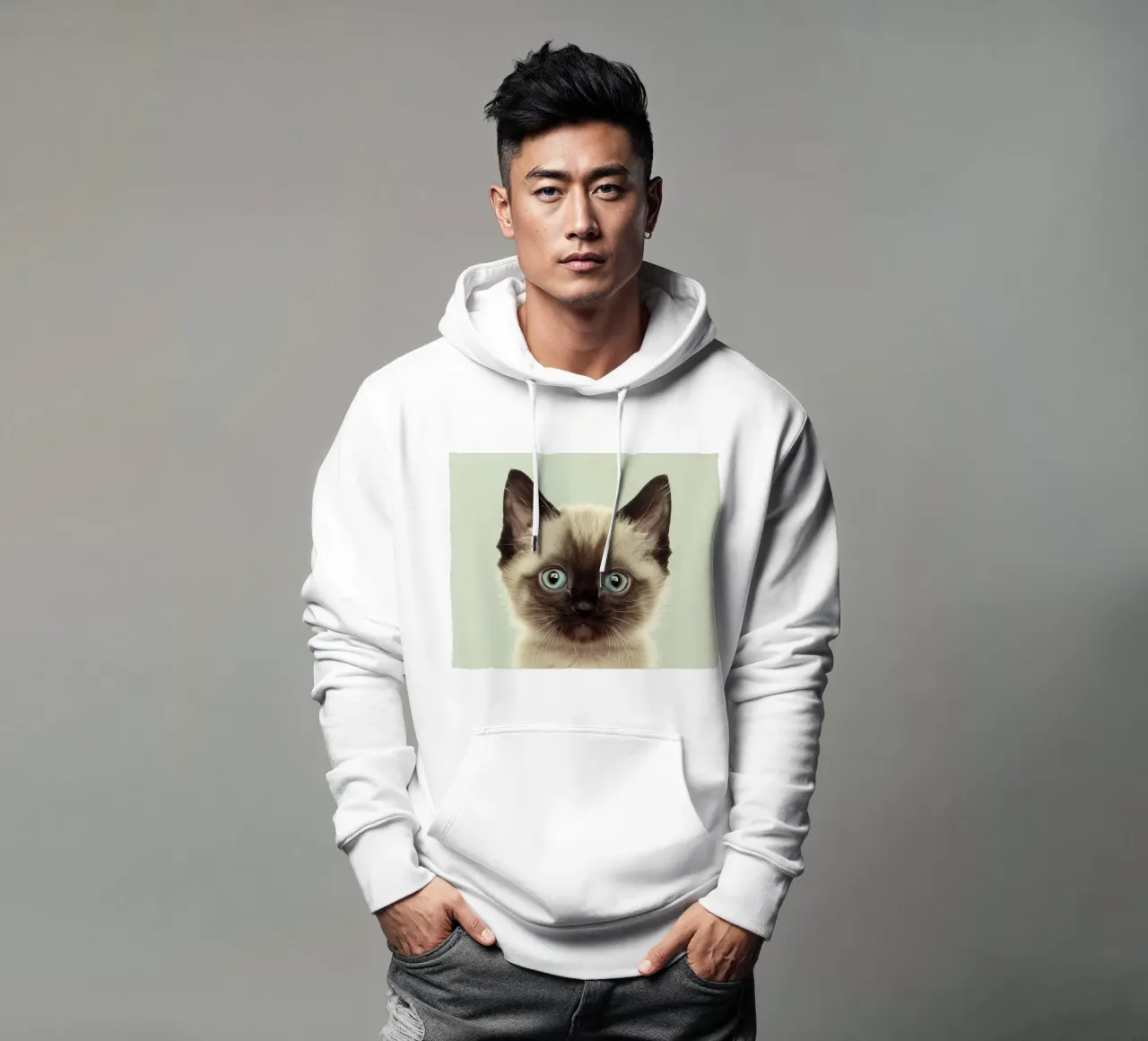 Un simpatico gattino con straordinari occhi azzurri e marcature distinte felpa con cappuccio da DesignDoodle