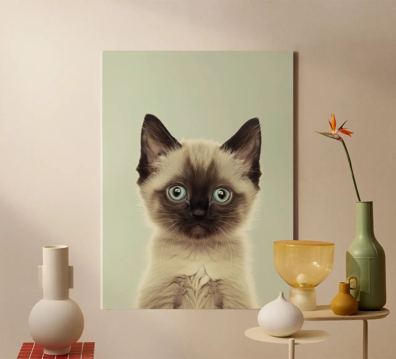 Cute kitten with striking blue eyes and distinct markings canvas with Floater frame by DesignDoodle