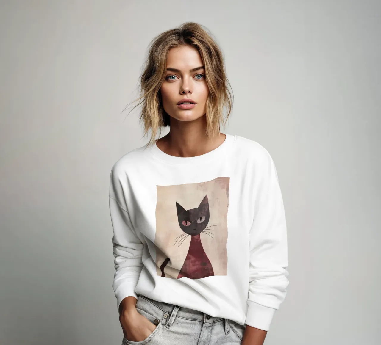 Rappresentazione artistica astratta di un gatto nero felpa da DesignDoodle