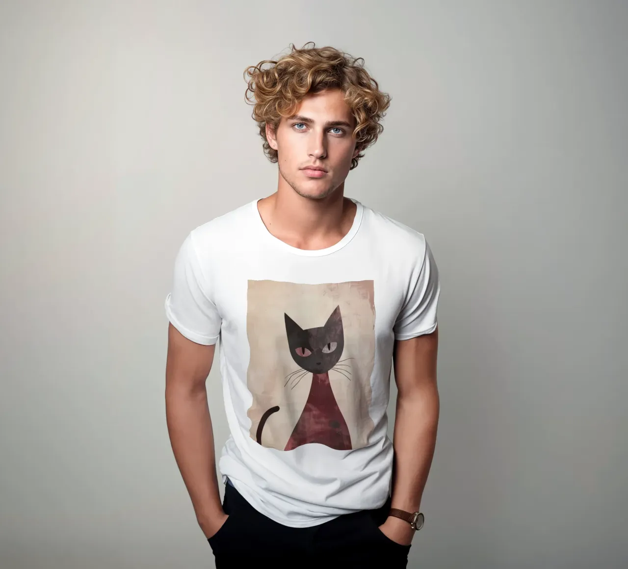 Abstract art representation of a black cat t-shirt by DesignDoodle