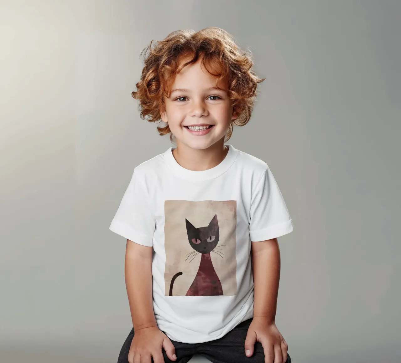 Abstract art representation of a black cat kids t-shirt by DesignDoodle