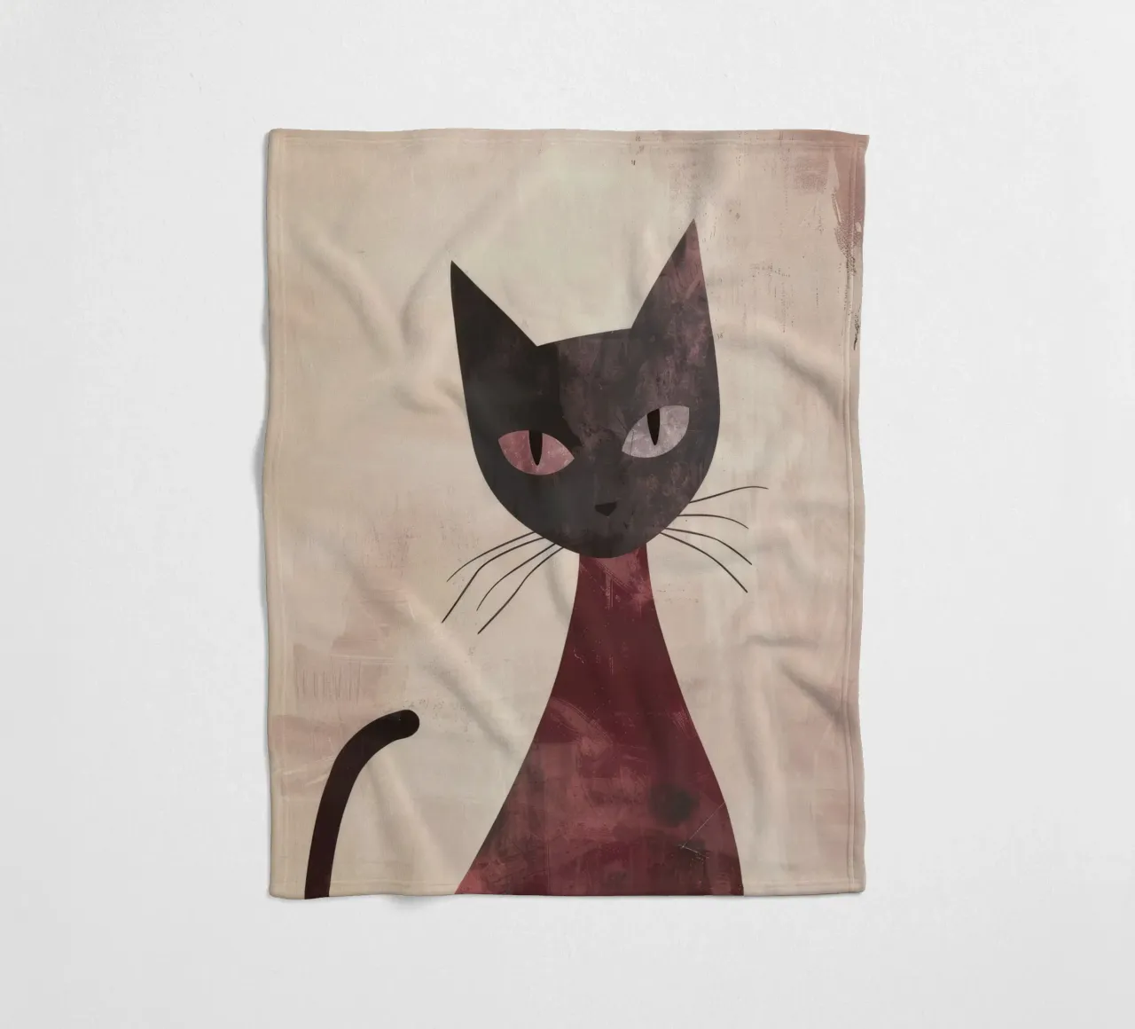 Abstract art representation of a black cat fleece blanket by DesignDoodle