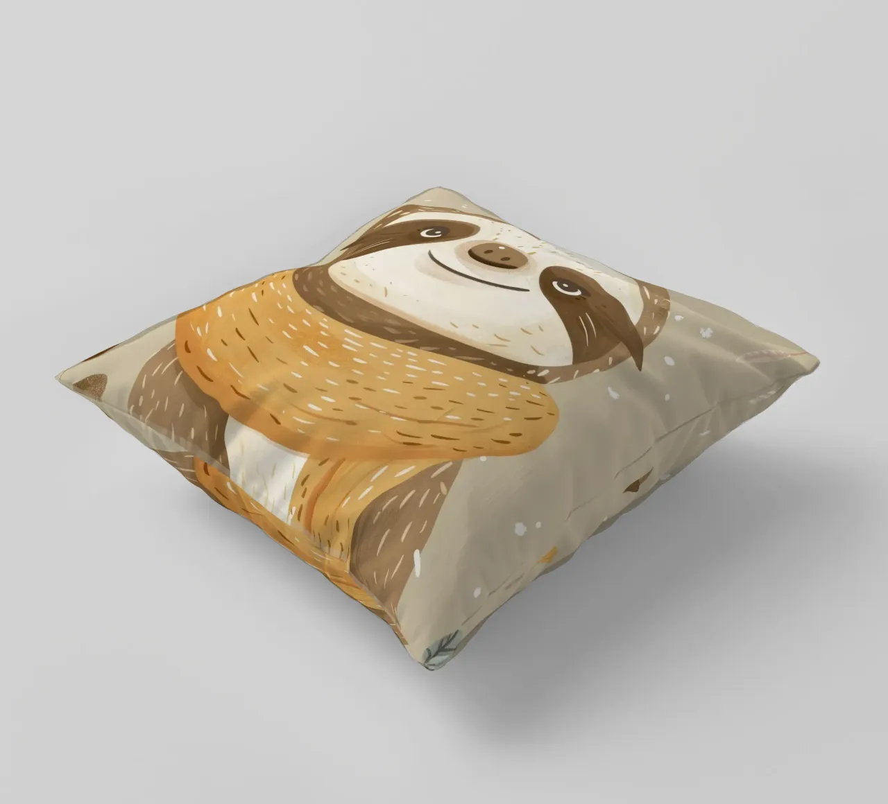 Een luiaard met een sjaal tegen een neutrale achtergrond kussen van DesignDoodle