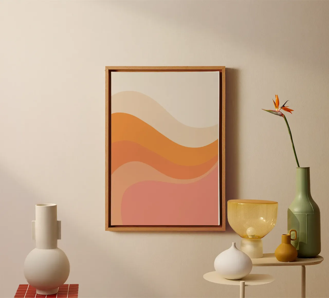 Breathe in Peach tela con Cornice a cassetta da Madame Andia