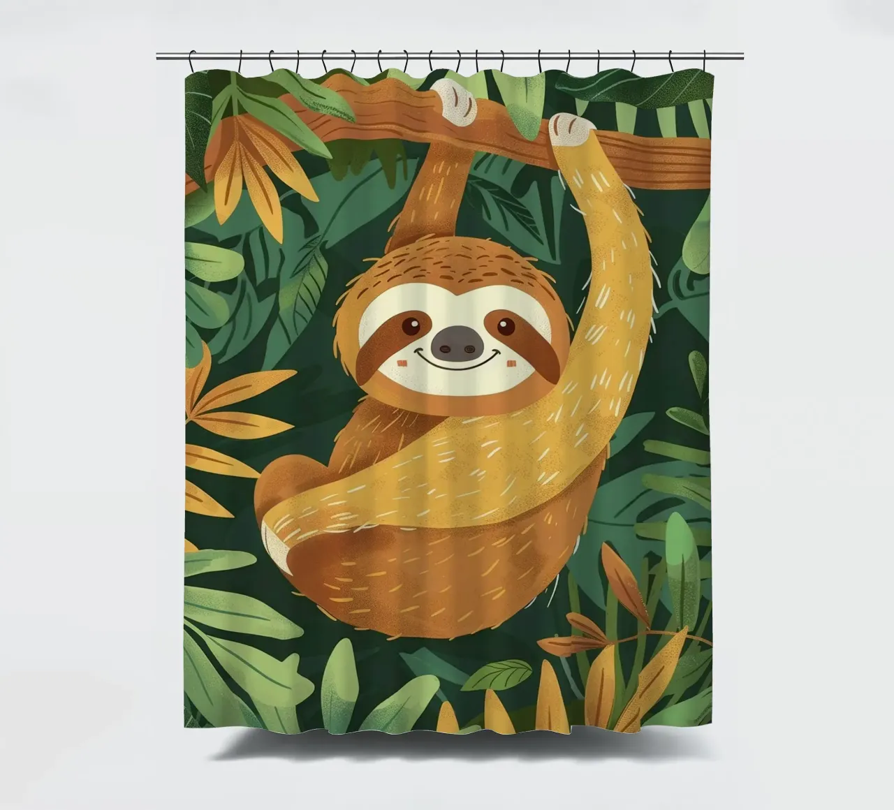 Bradipo appeso a un ramo nella foresta pluviale tropicale tenda da doccia da DesignDoodle