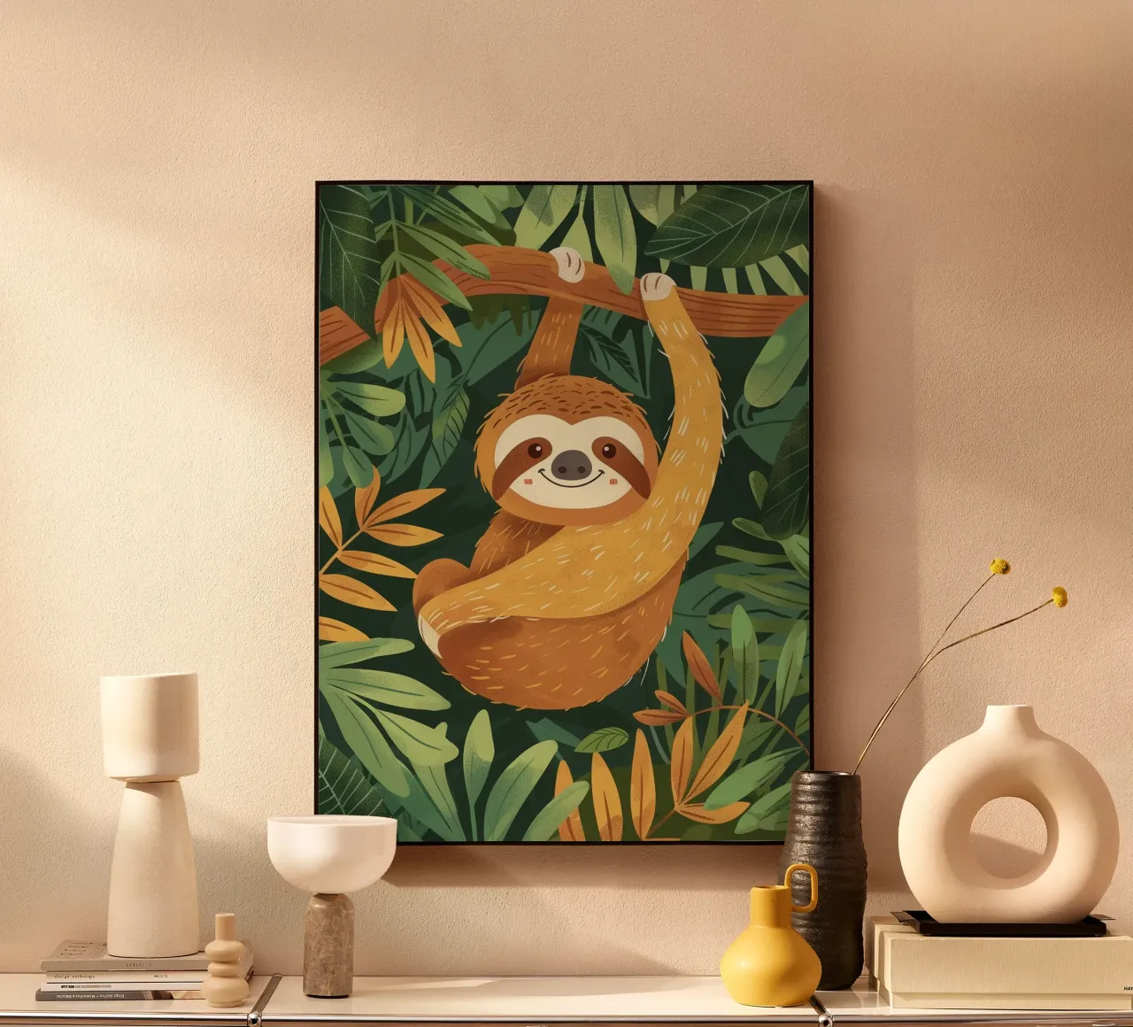 Bradipo appeso a un ramo nella foresta pluviale tropicale plexiglass da DesignDoodle