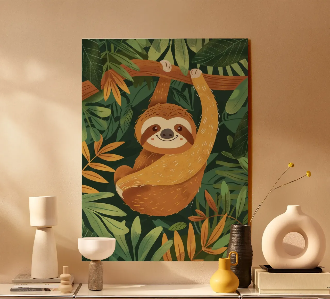 Bradipo appeso a un ramo nella foresta pluviale tropicale plexiglass da DesignDoodle
