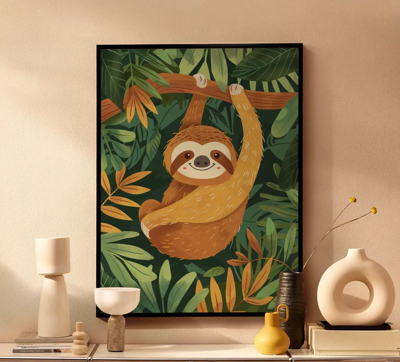 Paresseux suspendu à une branche dans une forêt tropicale humide hahnemühle de DesignDoodle