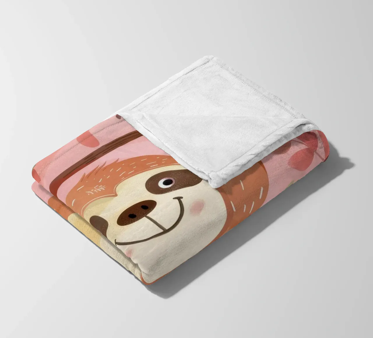 Sloth hanging from a branch in a tropical setting with color fleece blanket by DesignDoodle