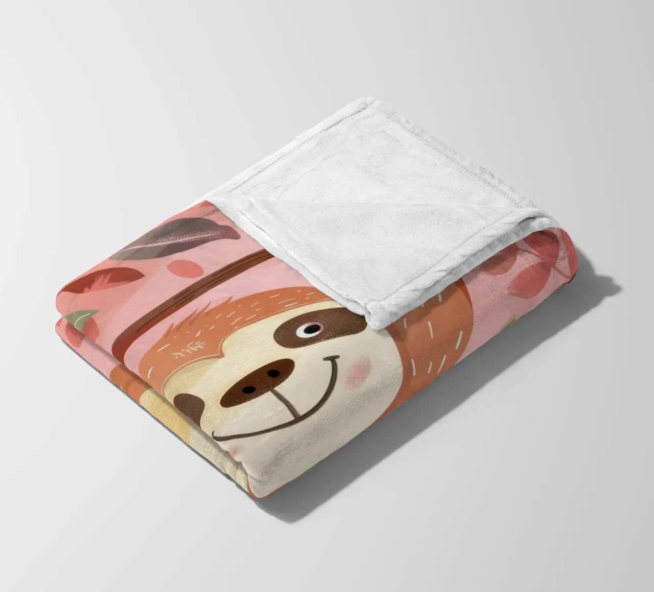 Sloth hanging from a branch in a tropical setting with color fleece blanket by DesignDoodle