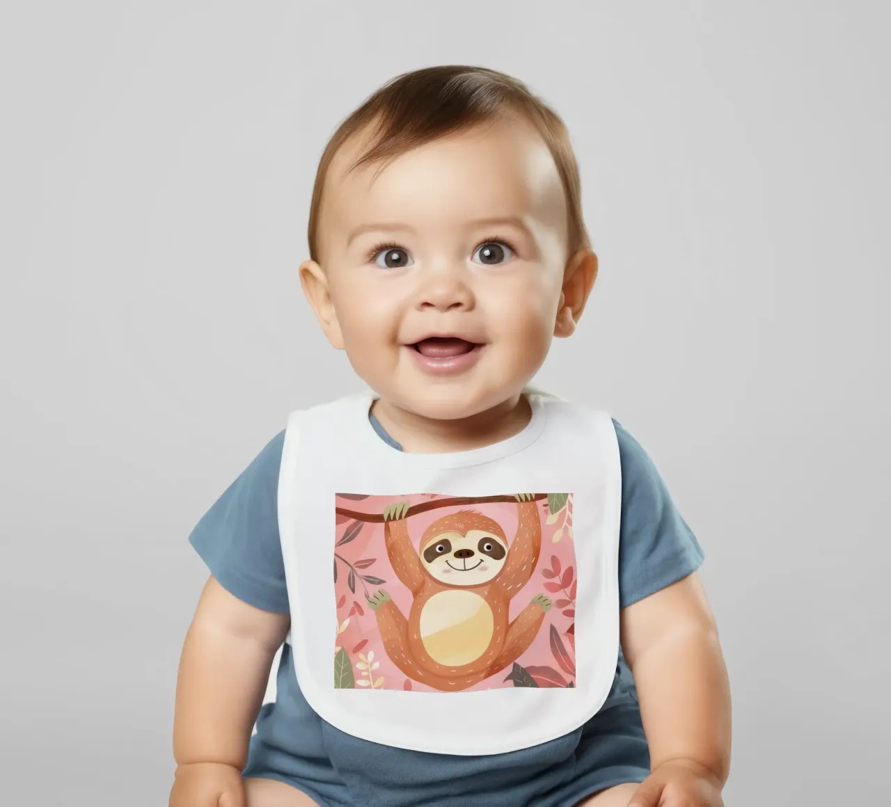 Bradipo appeso a un ramo in un ambiente tropicale con colore bavaglino da DesignDoodle