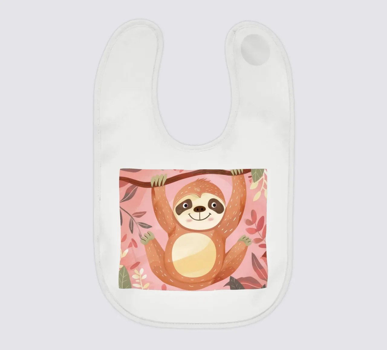 Bradipo appeso a un ramo in un ambiente tropicale con colore bavaglino da DesignDoodle