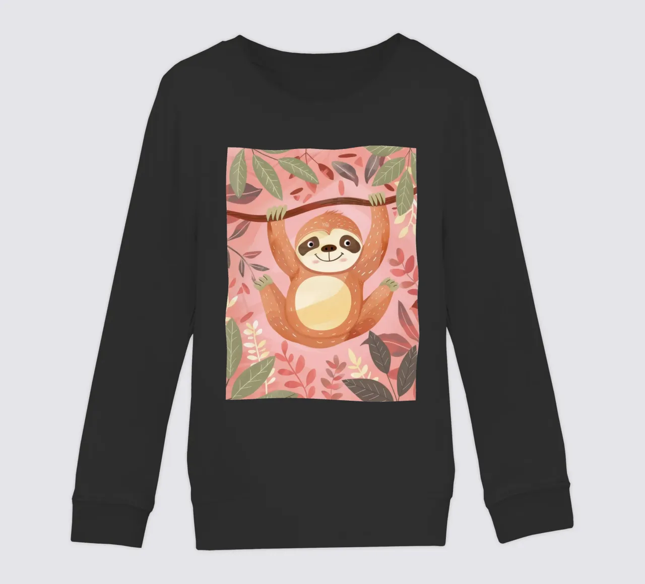 Bradipo appeso a un ramo in un ambiente tropicale con colore felpa bambino da DesignDoodle