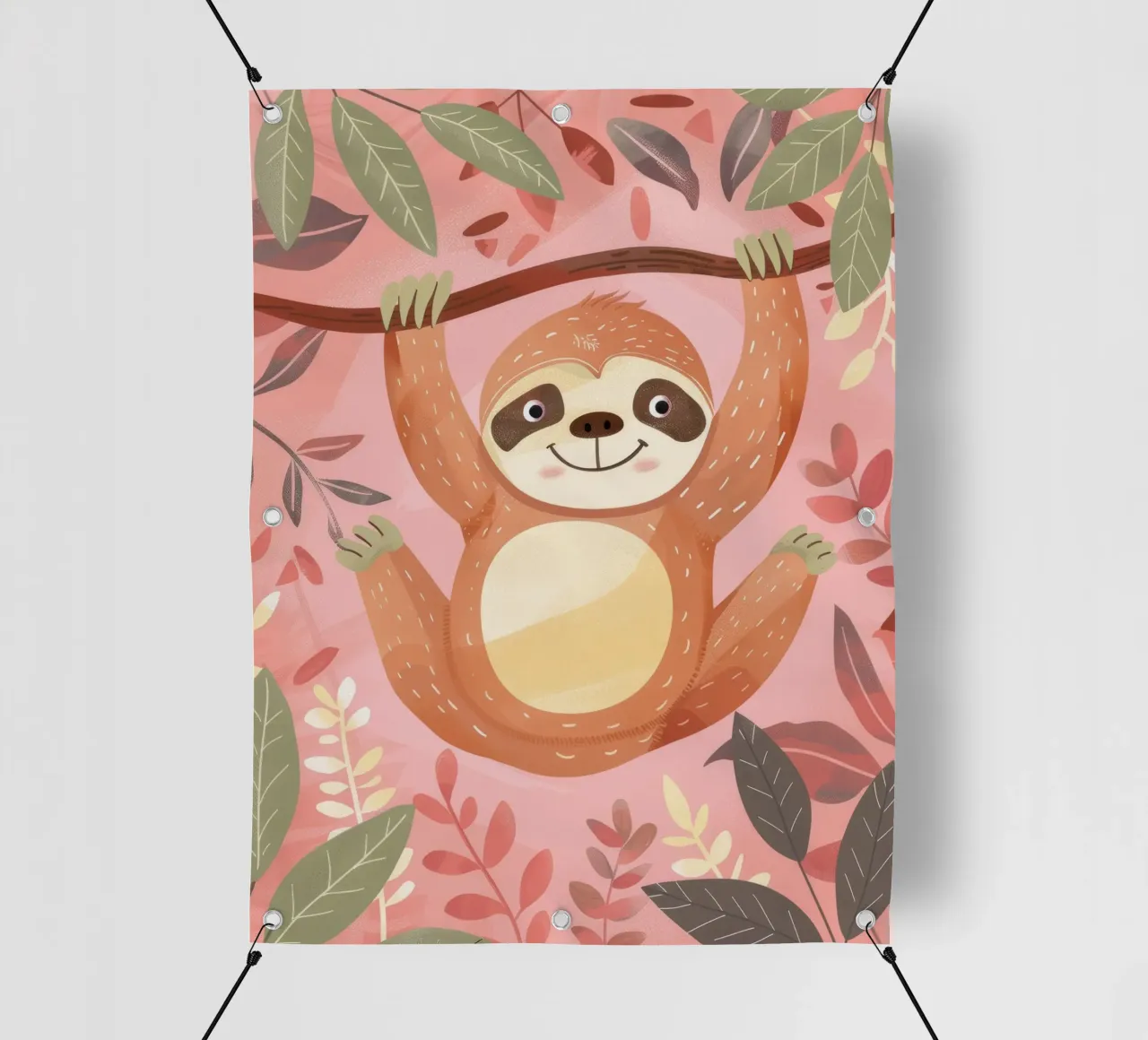 Bradipo appeso a un ramo in un ambiente tropicale con colore telo in pvc da DesignDoodle